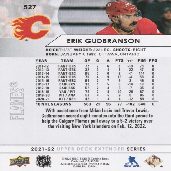 Erik Gudbranson - 2021/2022 Upper Deck Extended Series Hockey Card - Picture 2 of 2